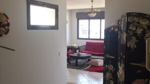 Apartment, 2 Bedrooms, Beach View | Living area | 37-inch flat-screen TV with satellite channels, TV - Arena Martil Balcony Apartment (Martil)