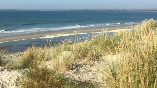 A beach with sand dunes and grass in the foreground, a clear sky, and the ocean in the background. - 5 Charlton Mill Way B&B (Chichester)