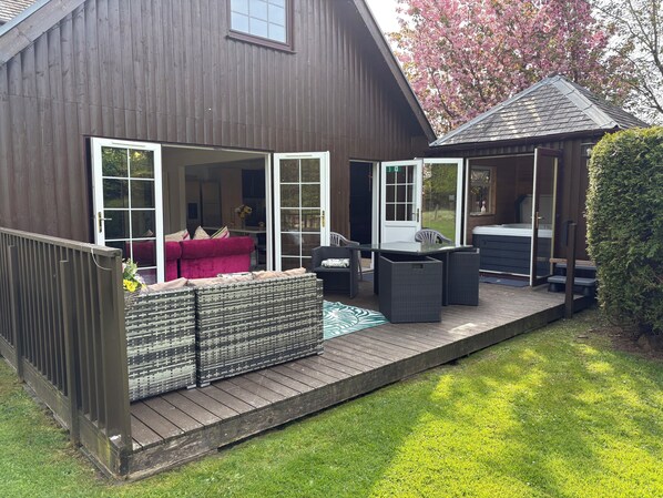 Deluxe Chalet, 4 Bedrooms, Non Smoking, Hot Tub (The Party Lodge) | Terrace/patio