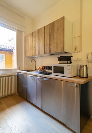Studio | Private kitchen | Full-sized fridge, microwave, stovetop, dishwasher