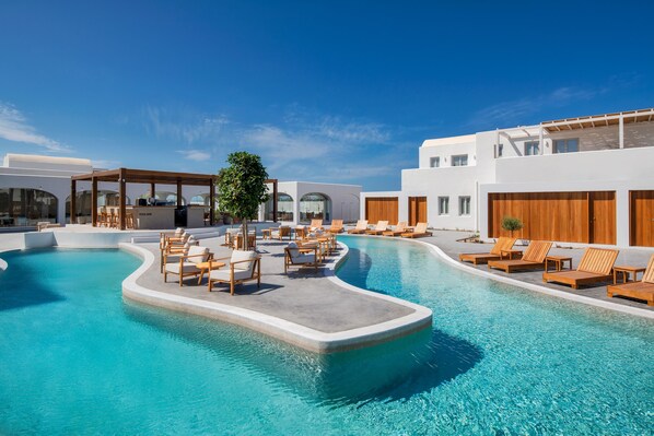 Indoor pool, outdoor pool, sun loungers
