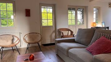 TV, DVD player, ping pong, books