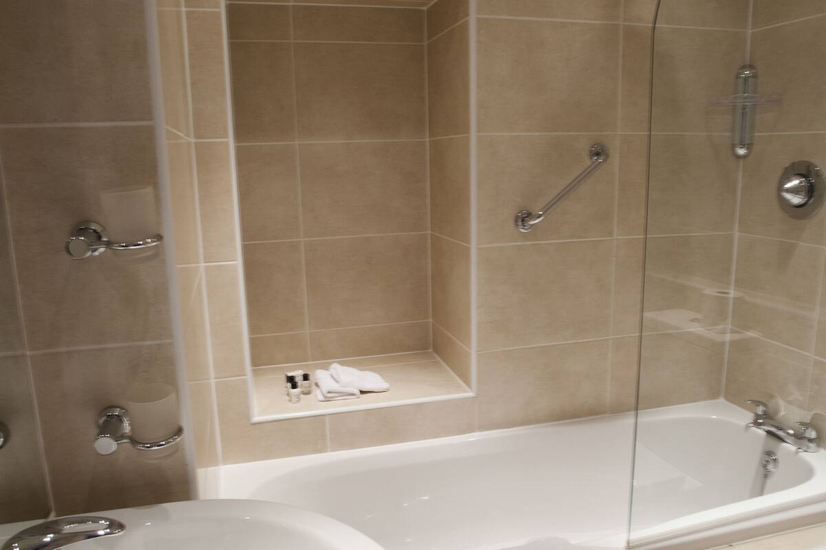 free toiletries, hair dryer, towels