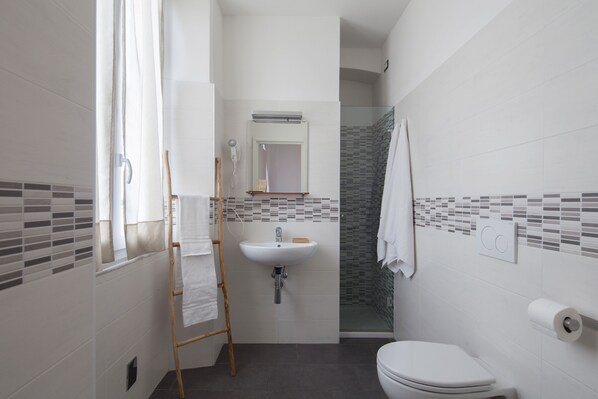 Suihku, ilmaiset hygieniatuotteet, hiustenkuivaaja, bidee