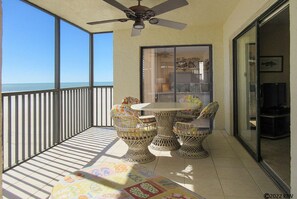 Outdoor dining - Fabulous Beachfront Corner Condo at Carlos Pointe Resort w/ Million$ Gulf View! Heated Pool! (Fort Myers Beach)