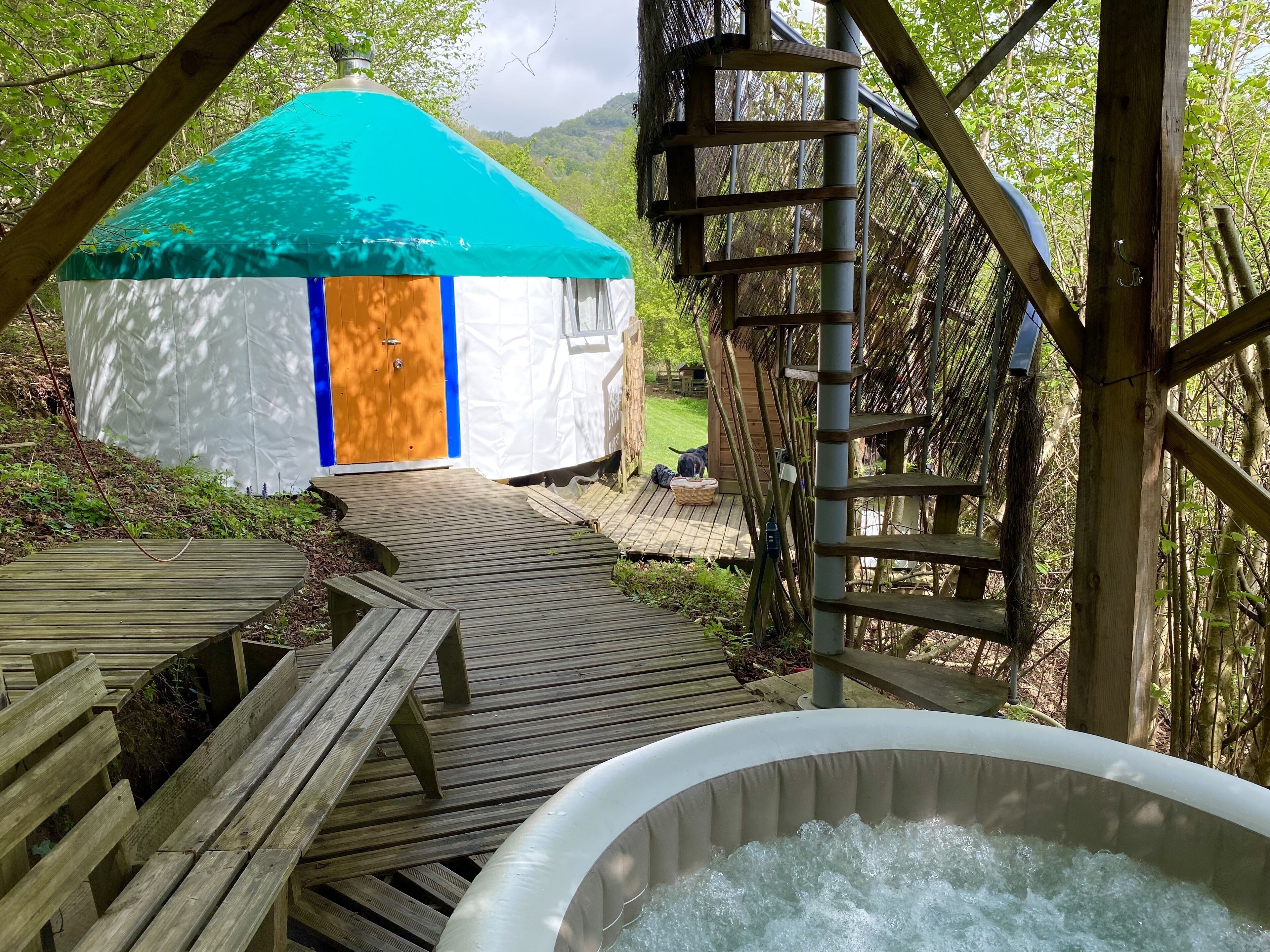 Yurt Shambala with a Private Hot Tub   with treehouse skydeck and BBQ!