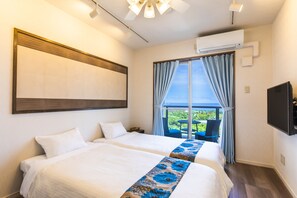 Quarto duplo, para não fumantes, vista para o oceano (Umikaze) | Escrivaninha, cortinas blackout, quartos à prova de som