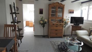 TV, DVD player, books, stereo