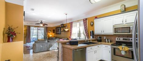 Fridge, microwave, oven, dishwasher