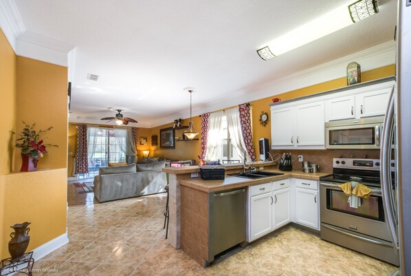 Fridge, microwave, oven, dishwasher