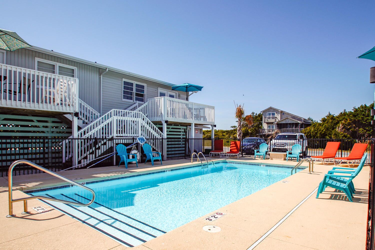 2 bedroom second row unit, across from beach, saltwater pool