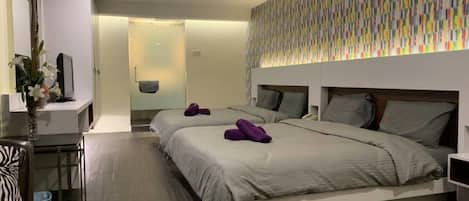 Desk, free WiFi, bed sheets