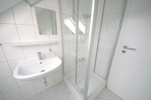 Shower, hair dryer, soap