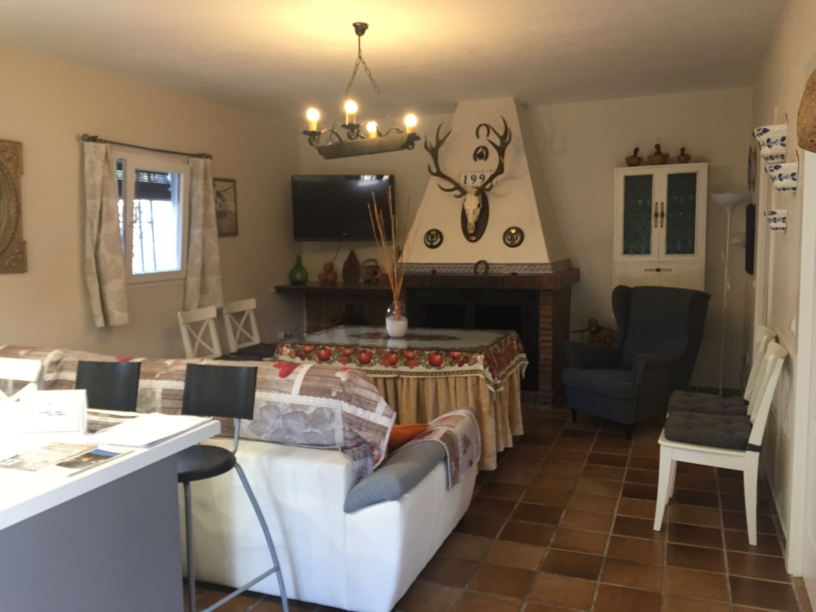 Televisión y chimenea 