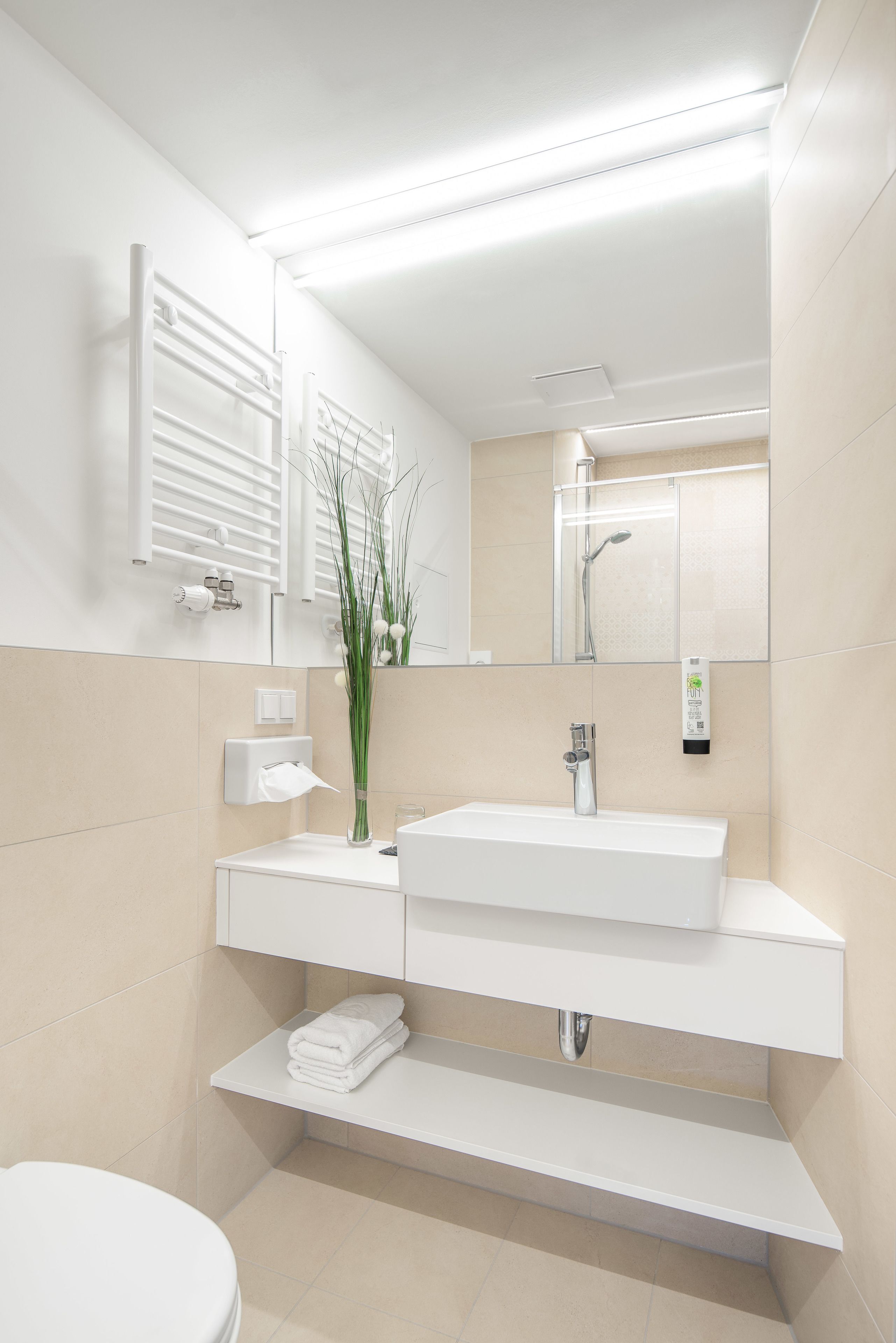 shower, free toiletries, hair dryer, towels