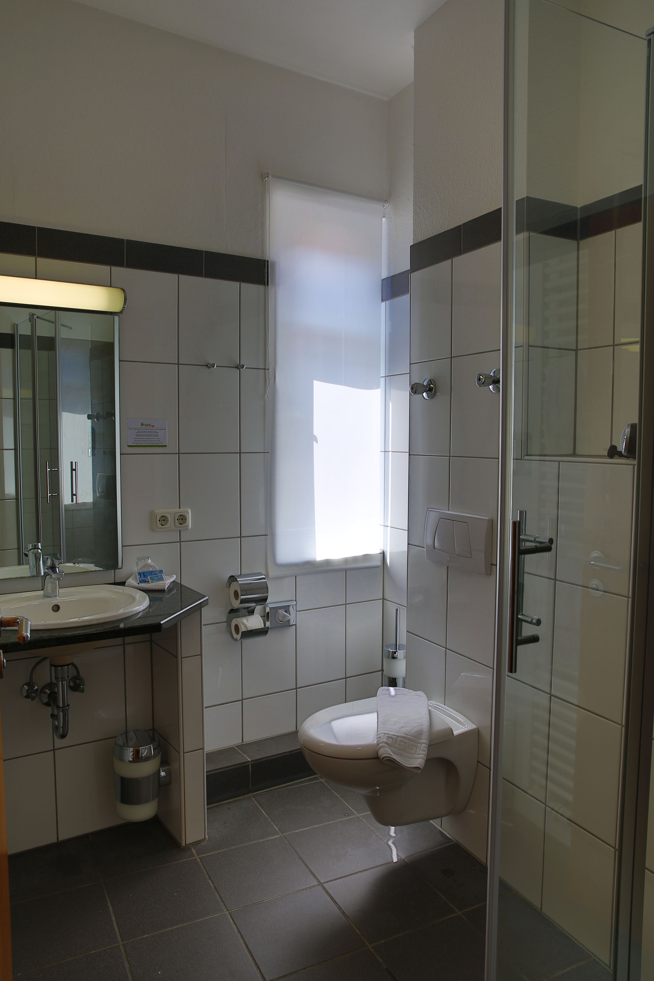 shower, free toiletries, hair dryer, towels