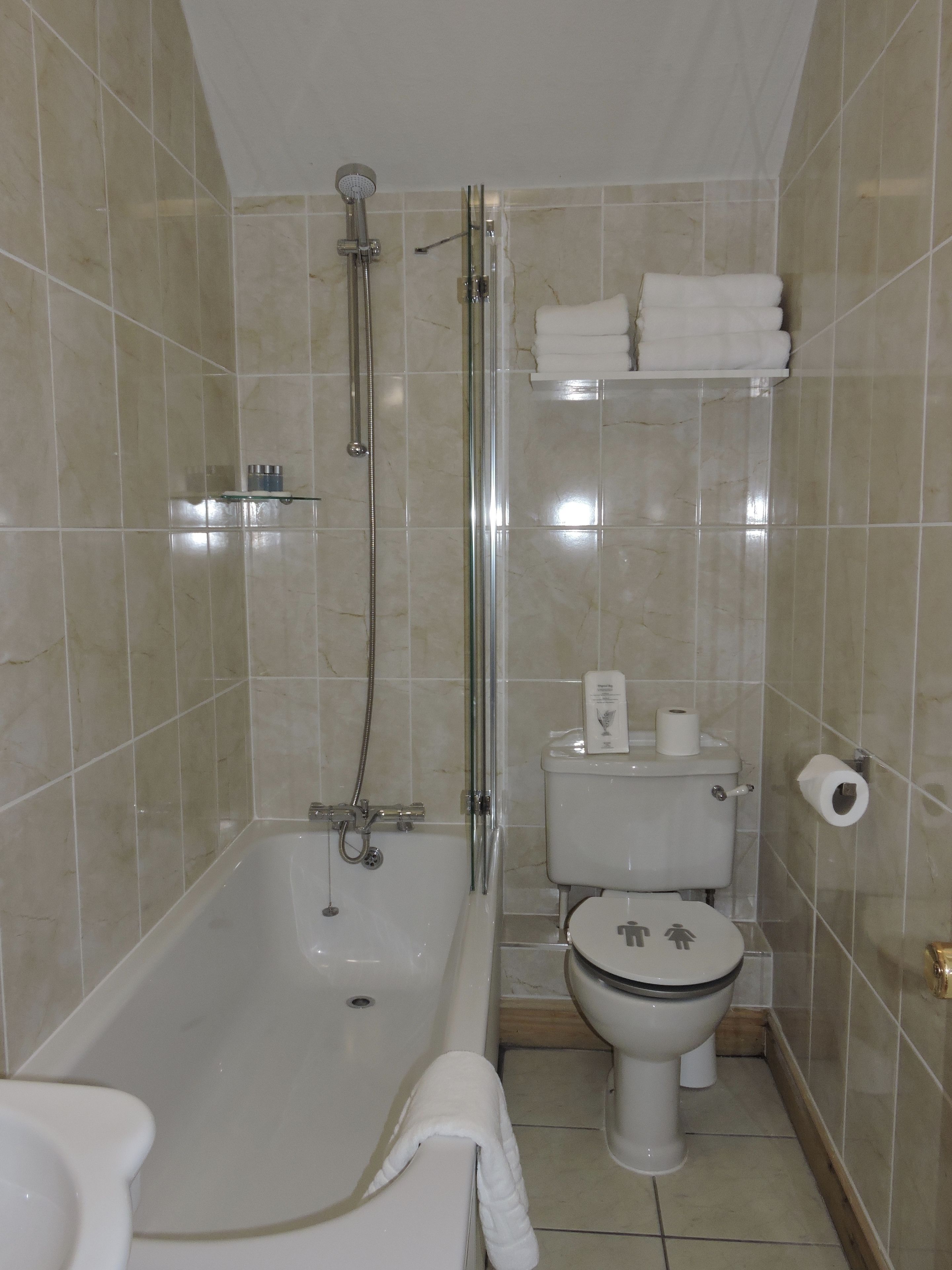 Tremannsrom – deluxe, flere senger, ikke-røyk, fjellutsikt | Bad | Kombinert dusj/badekar, toalettartikler (inkludert) og håndklær