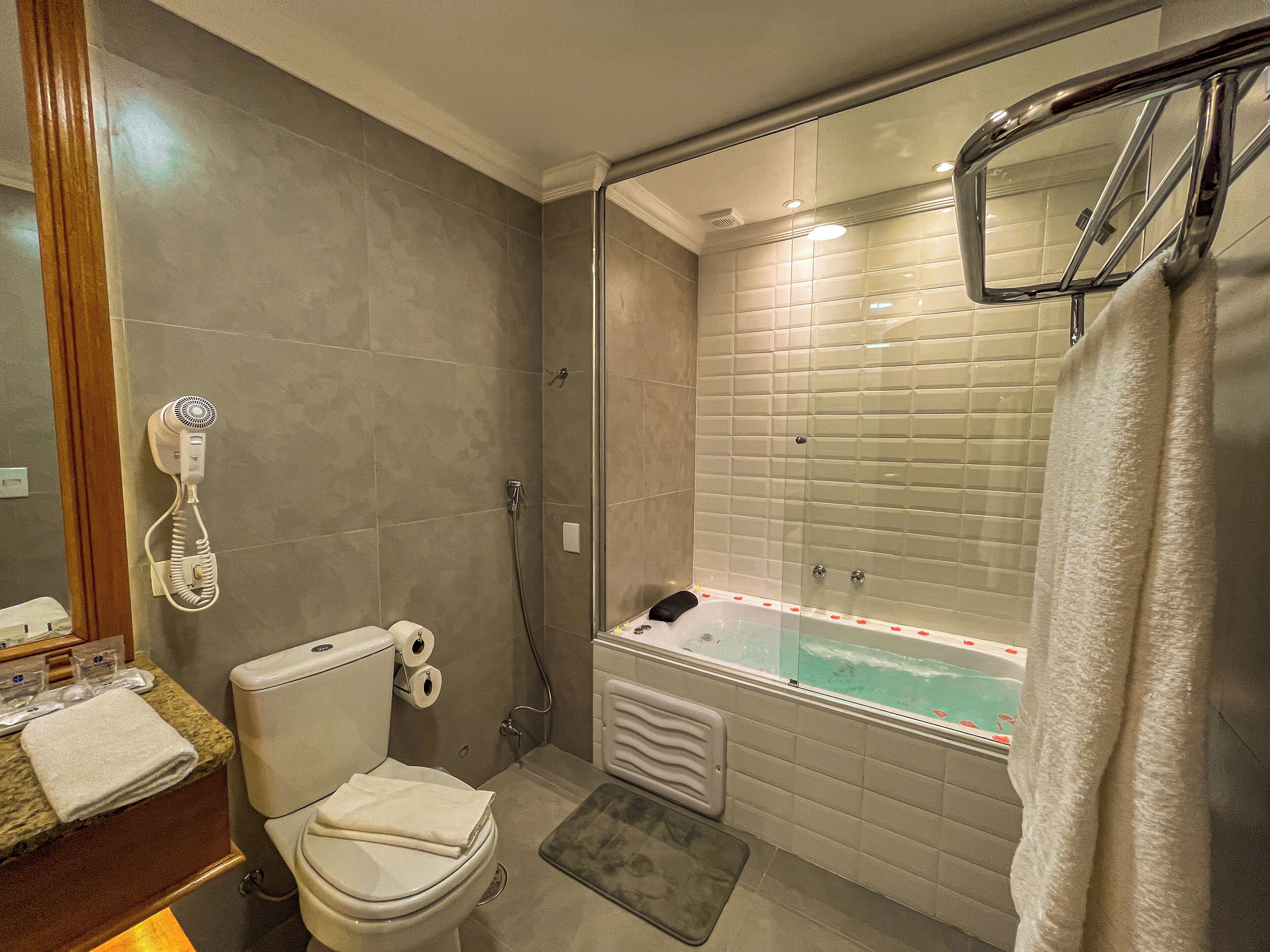 deluxe studio suite, city view | bathroom | shower, hydromassage showerhead, free toiletries, hair dryer