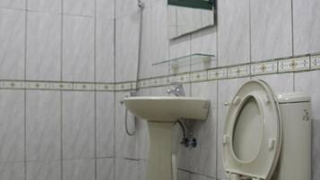 Shower, free toiletries, hair dryer, slippers