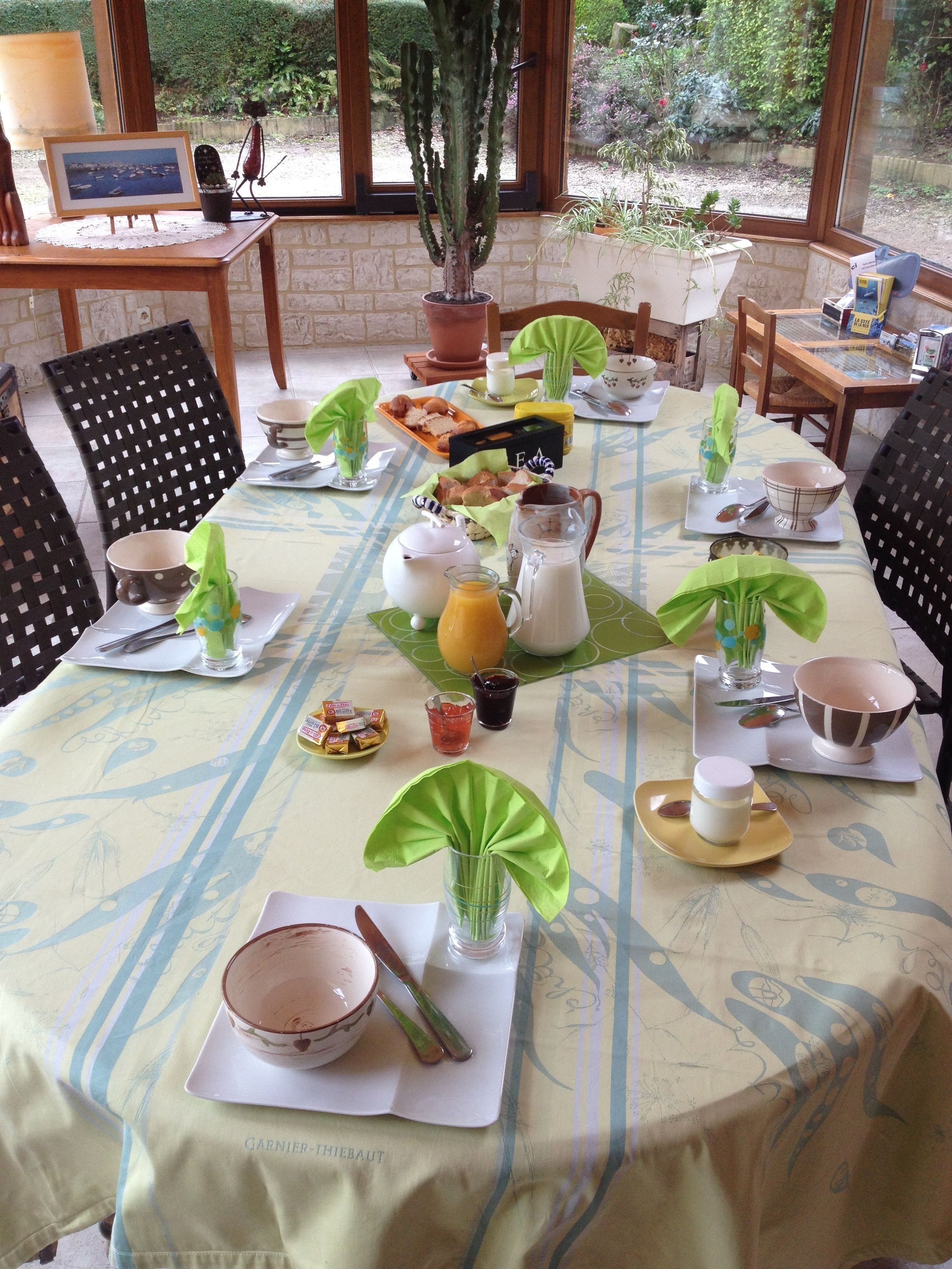 Une table à manger dressée avec différents plats, des boissons et une plante, un cactus.