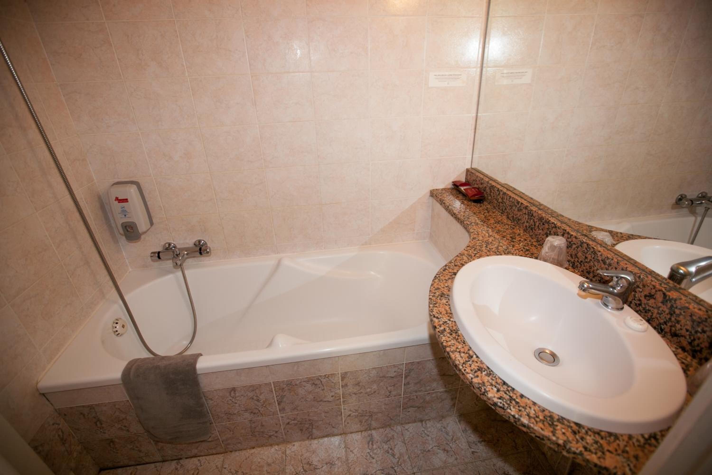 free toiletries, hair dryer, towels