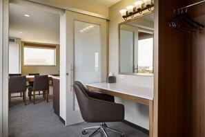 In-room safe, desk, laptop workspace, blackout drapes