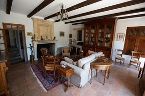 TV, fireplace, DVD player, books