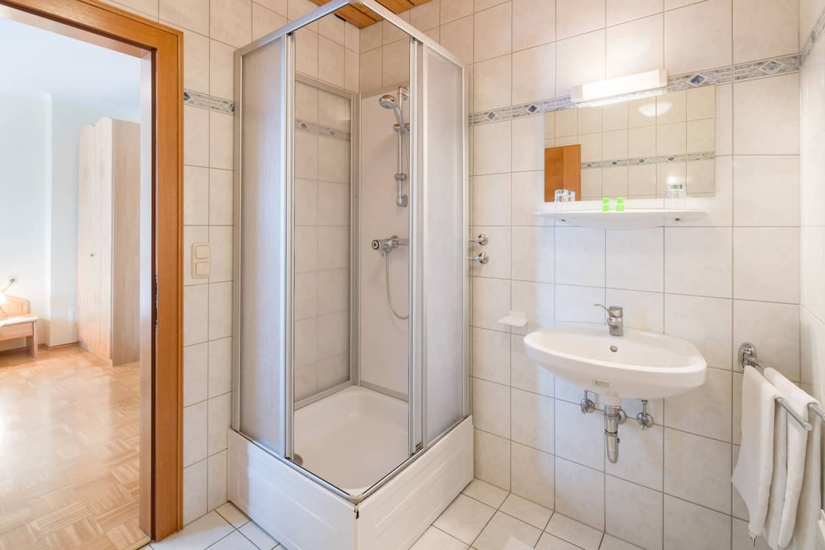 classic double room | bathroom | shower, free toiletries, towels