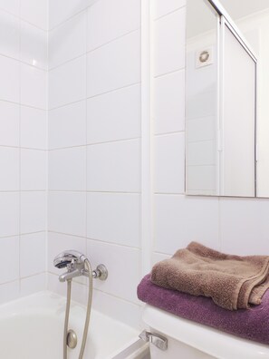 Familienapartment, 3 Schlafzimmer, Poolblick (5 piso) | Badezimmer | Duschwanne, Designer-Toilettenartikel, Haartrockner