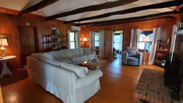 Smart TV, chimenea y libros