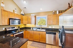 Fridge, microwave, oven, stovetop - 1537 - Carolina Sunset, Amazing Sunsets. Sound Views. Private Pool. (Corolla)