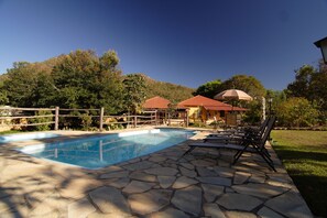 Outdoor pool, pool loungers