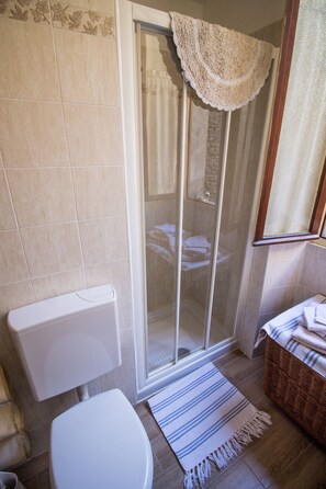 Douche, séchoir à cheveux, bidet, serviettes fournies