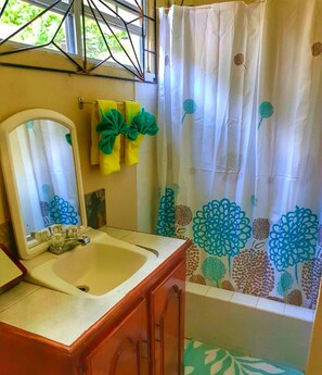 Basic-Haus, 2 Queen-Betten, Nichtraucher | Badezimmer | Dusche, Regendusche, kostenlose Toilettenartikel, Haartrockner