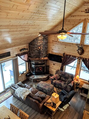 Smart TV, fireplace, DVD player, video library
