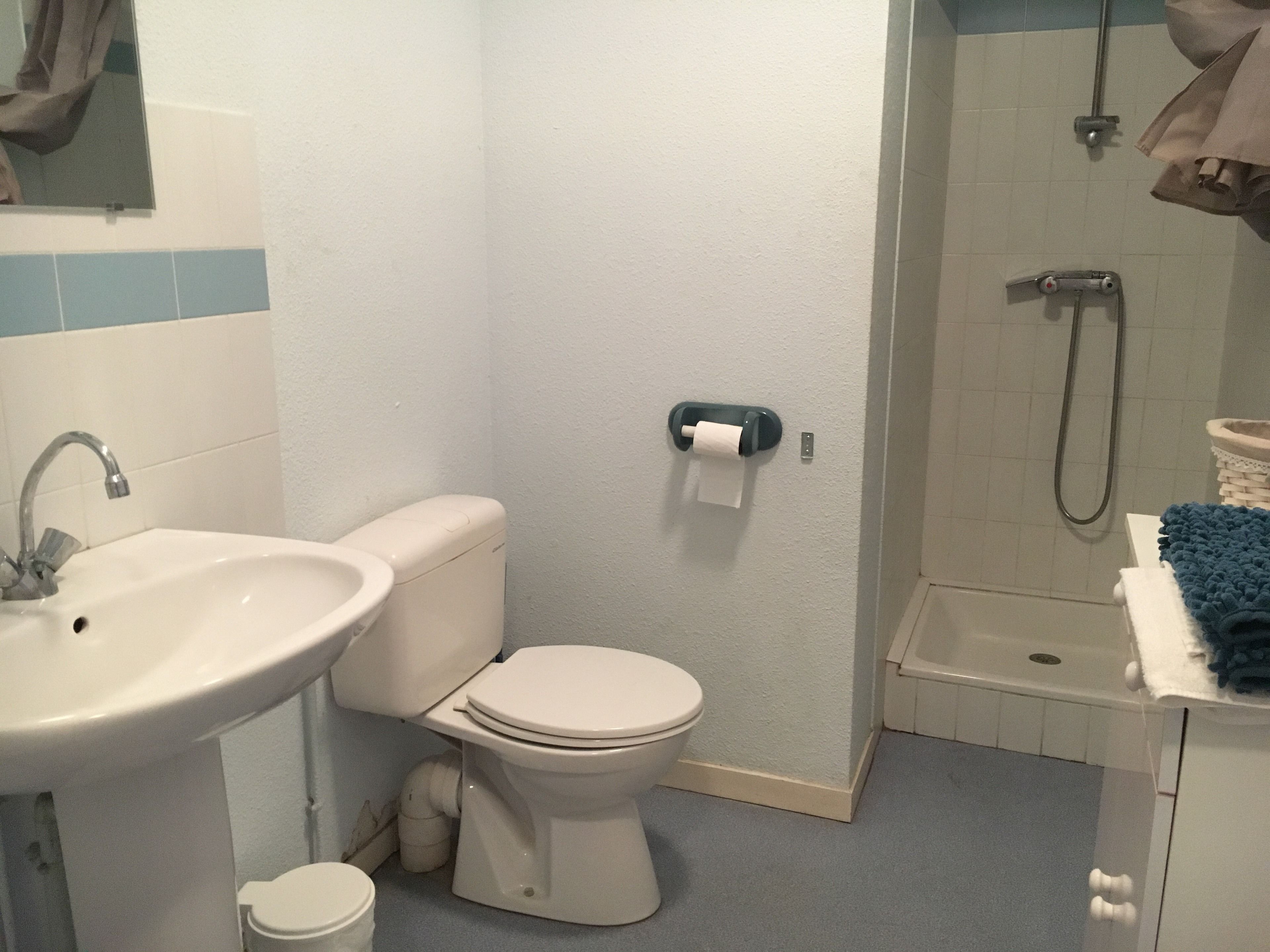 Shower, free toiletries, hair dryer, towels