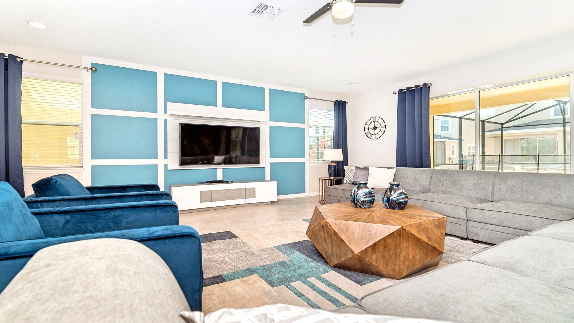 Smart TV, video games, DVD player, foosball
