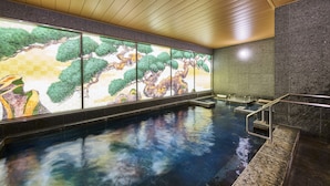 A spa area with a large window, a pool, and a wooden ceiling. - Daiwa Roynet Hotel Nara Natural Hot Springs (Nara)