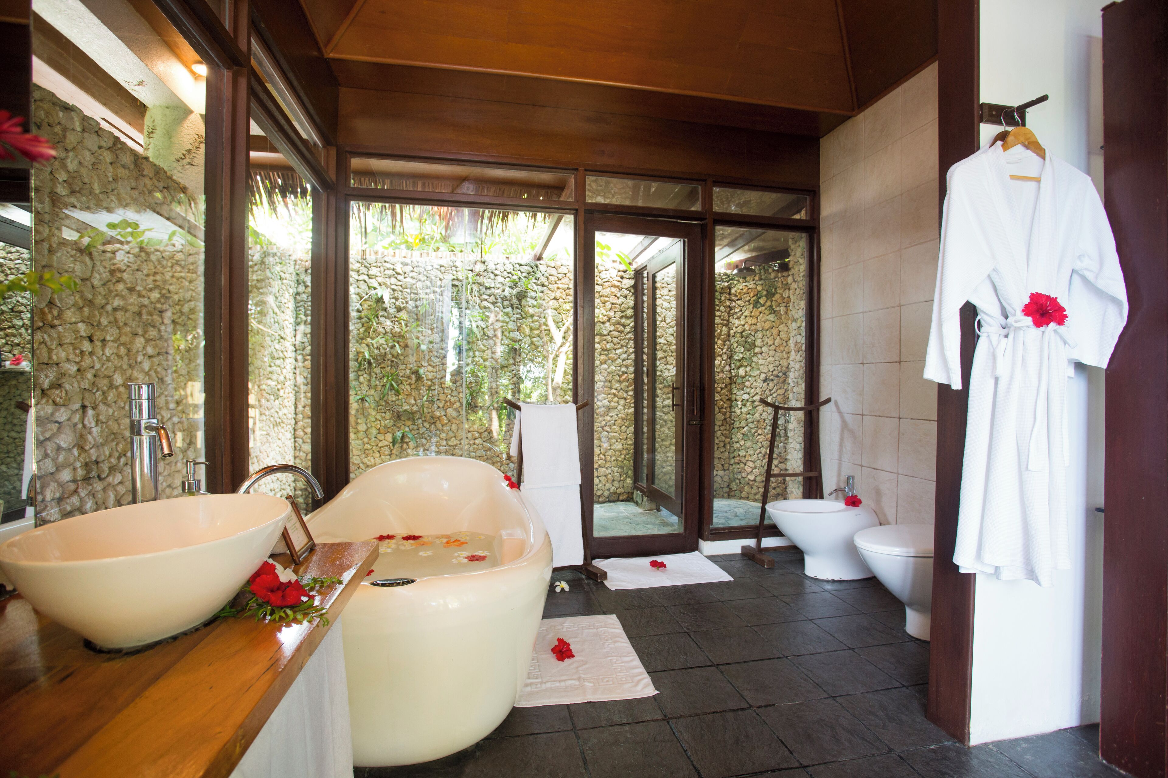 garden villa | bathroom | free toiletries, hair dryer, slippers, soap