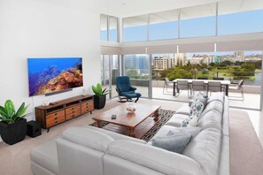 Apartment, 3 Bedrooms, Partial Ocean View | Living area | Flat-screen TV - Karmasea 43 (Alexandra Headland)