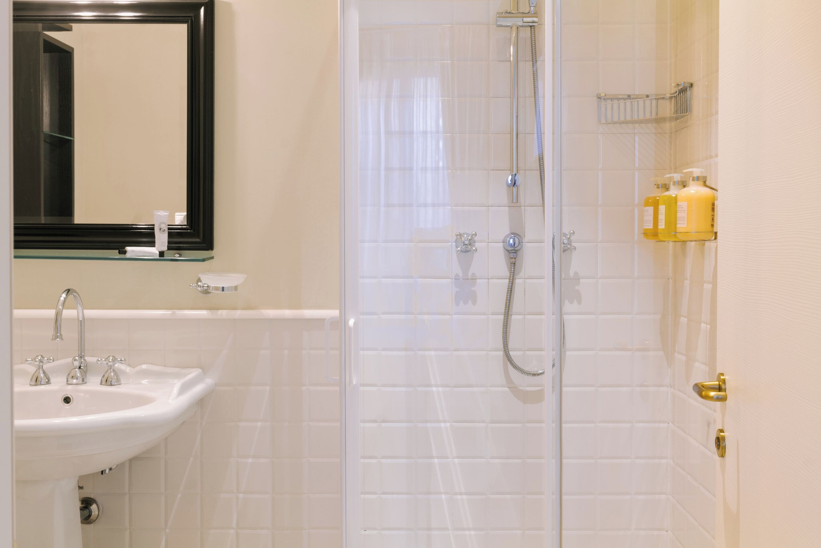 deluxe double room, canal view | bathroom | shower, free toiletries, hair dryer, towels