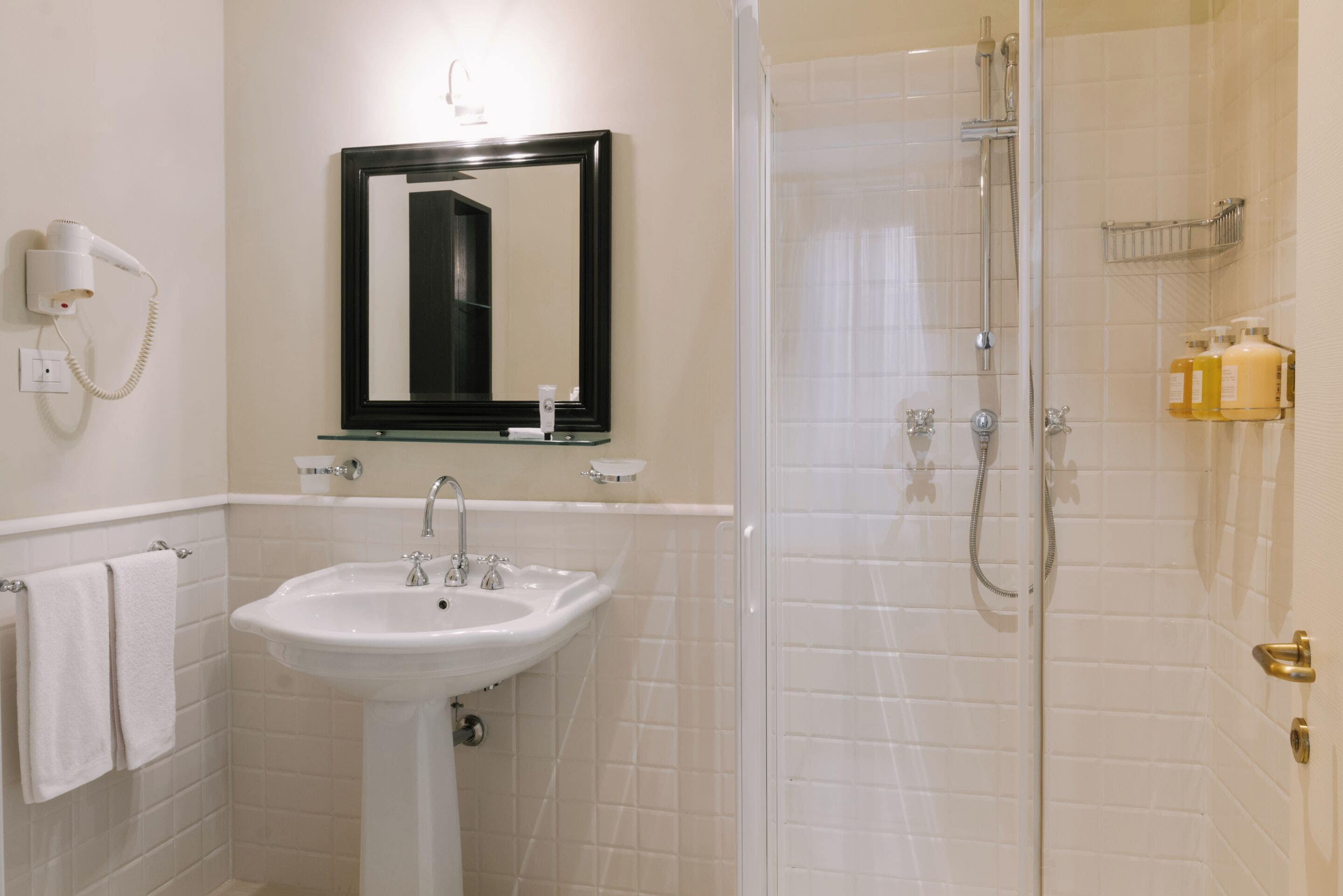 deluxe double room, canal view | bathroom | shower, free toiletries, hair dryer, towels