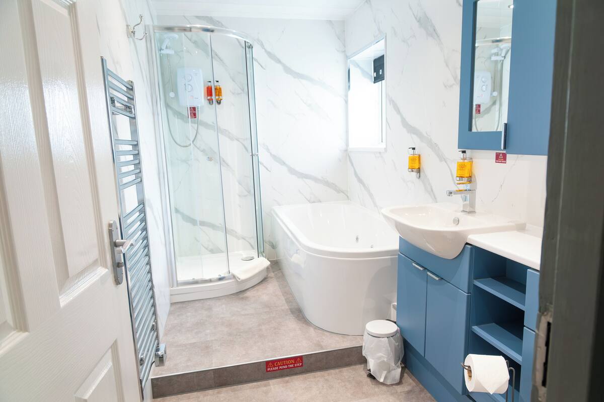 luxury double room | bathroom | hair dryer, towels