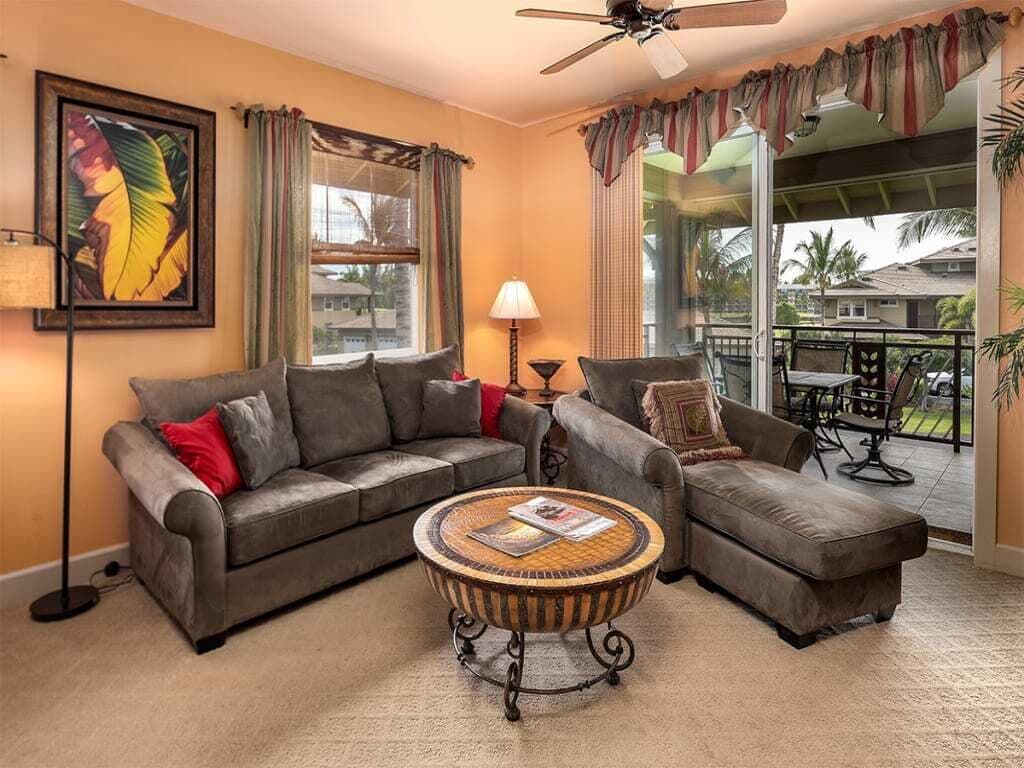Kona Bliss+Luxe Style w/Gourmet Kitchen, Lanai, AC, Laundry, WiFi–Hali’i Kai Waikoloa 16A