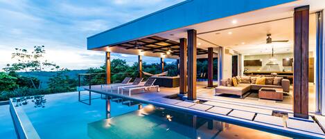 Outdoor pool, pool loungers