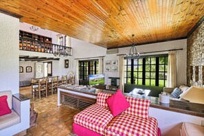 Una Smart TV, una chimenea, videojuegos, un reproductor de DVD