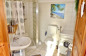 Shower, hair dryer, soap