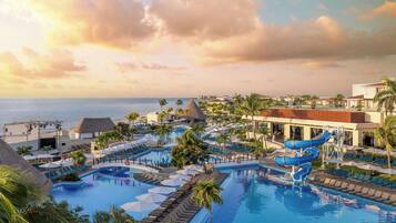 3 outdoor pools, open 7:00 AM to 7:00 PM, pool umbrellas, pool loungers