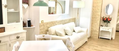 TV connectée, cheminée, livres