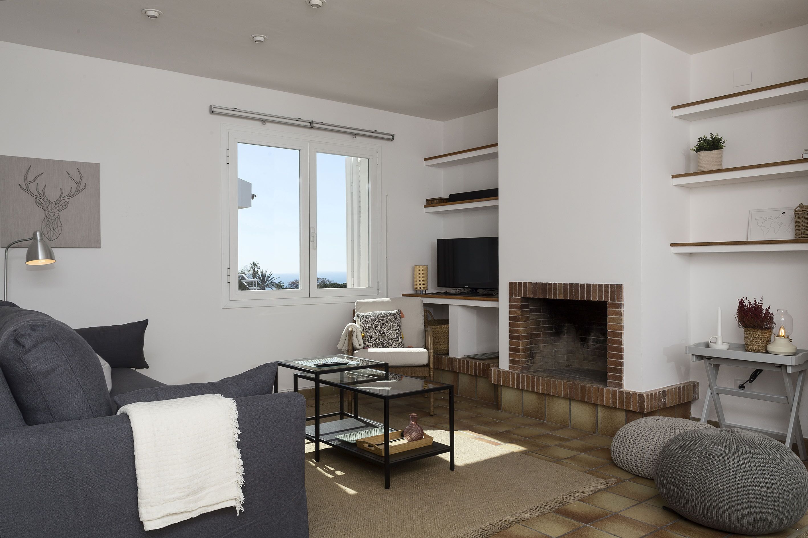 Televisión y chimenea 